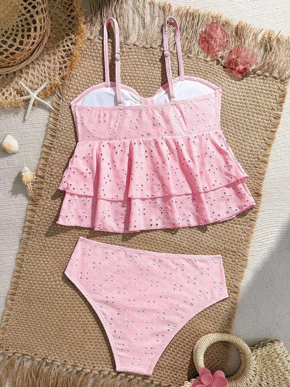 Amazon Pink Eyelet Ruffle Tankini Set - Picture 2 of 8